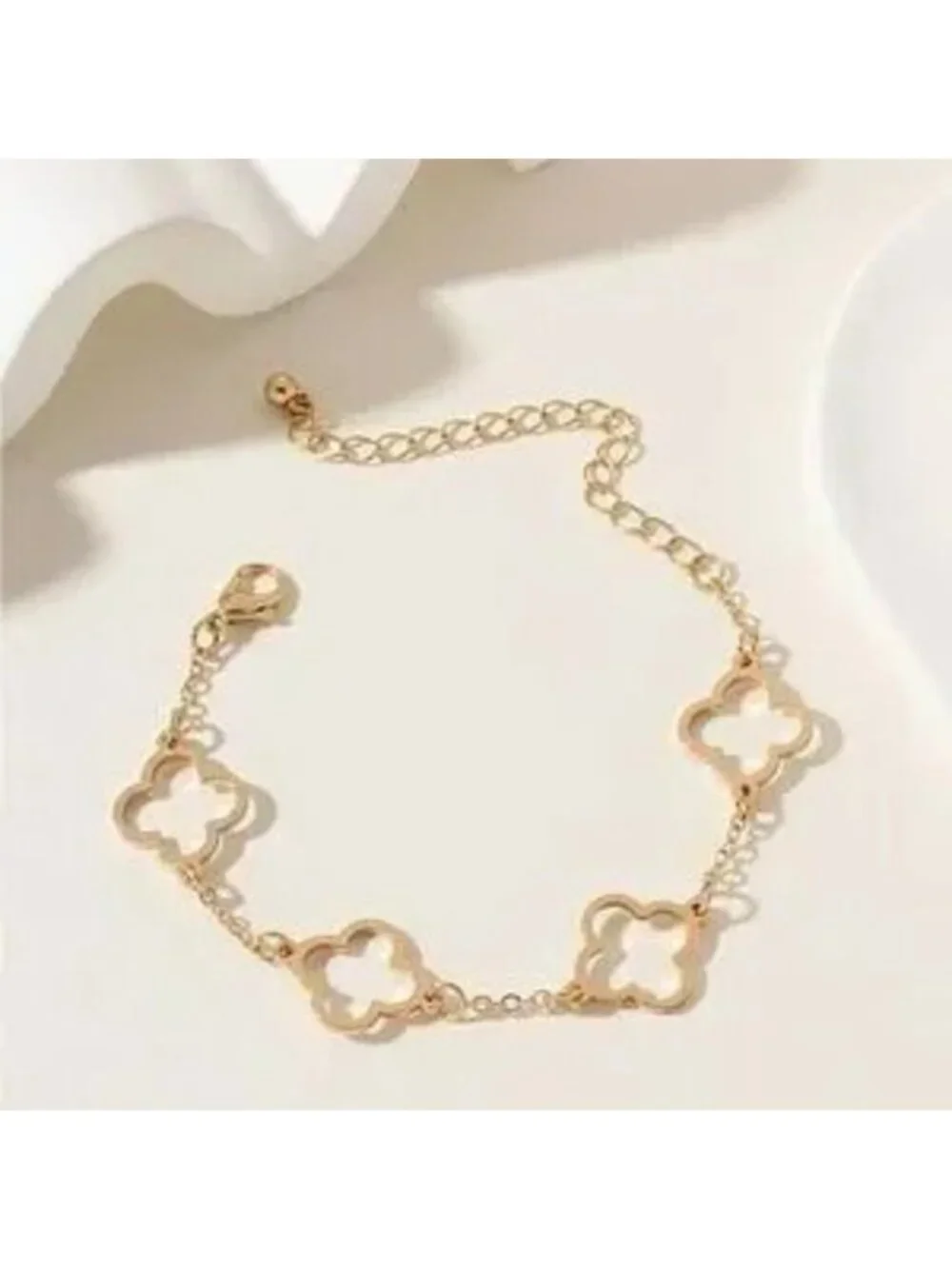 Gold Stainless Steel Clover Charm Chain Bracelet